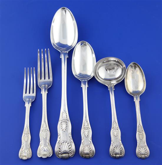 A William IV part canteen of silver double struck Kings pattern flatware for twelve, 150 oz